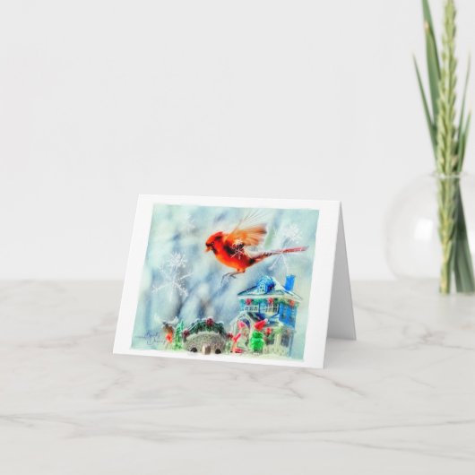 "Sneeuwt dan" kleine kerstkaart met kardinaal Feestdagen Kaart (Voorkant)