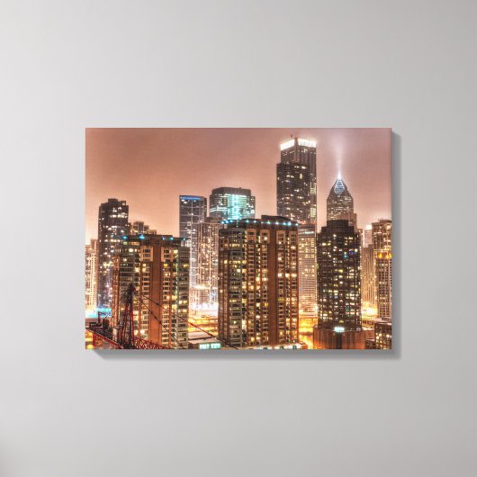Sneeuwt herfsten over skyline in Chicago Canvas Afdruk (Voorkant)