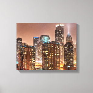Sneeuwt herfsten over skyline in Chicago 's avonds Canvas Afdruk