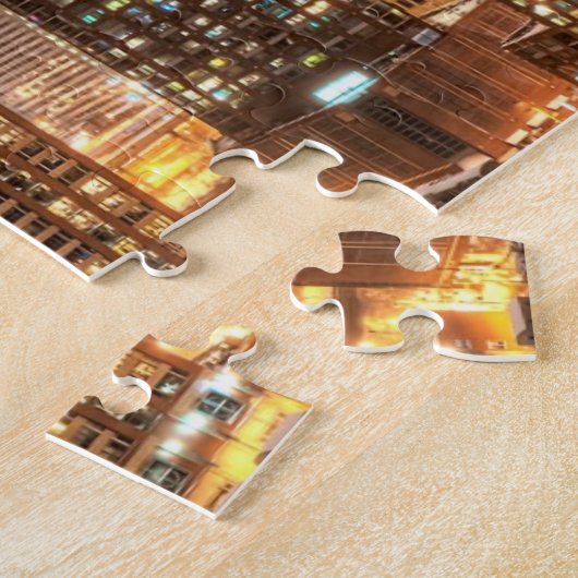 Sneeuwt herfsten over skyline in Chicago 's avonds Legpuzzel (Zijkant)