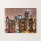 Sneeuwt herfsten over skyline in Chicago 's avonds Legpuzzel (Horizontaal)