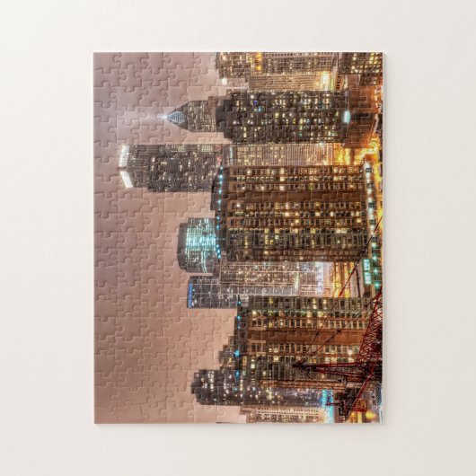 Sneeuwt herfsten over skyline in Chicago 's avonds Legpuzzel (Verticaal)