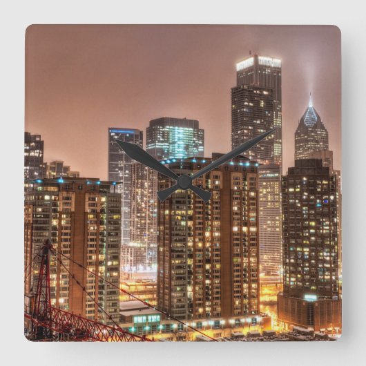 Sneeuwt herfsten over skyline in Chicago Vierkante Klok (Voorkant)