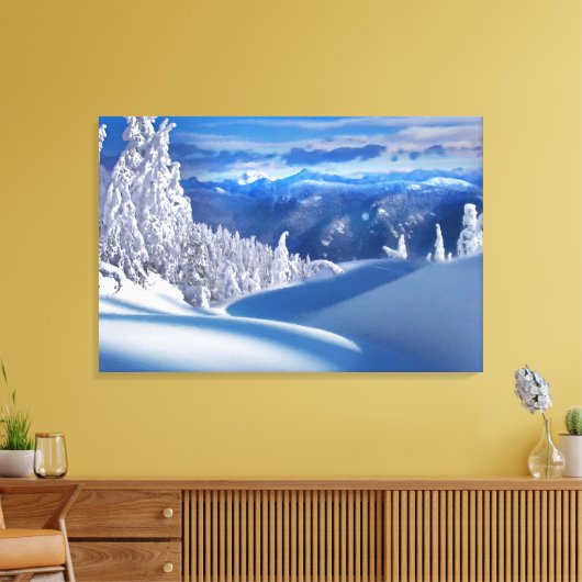 Sneeuwtopbergen Olieschilderdruk Canvas Afdruk (Insitu (Woonkamer))