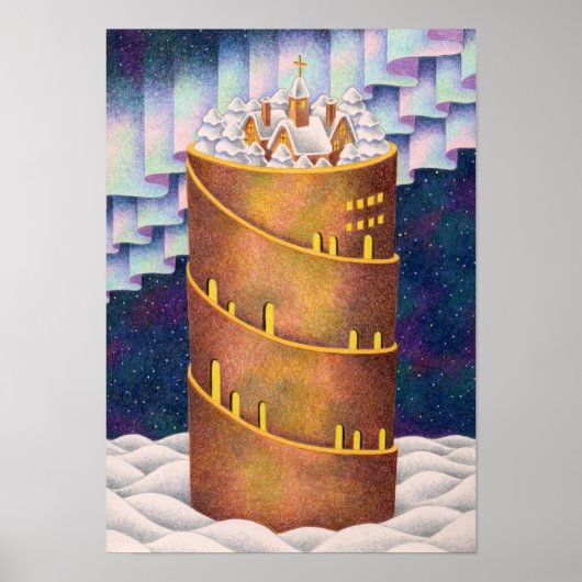 Sneeuwtoren onder het aurora. poster (Voorkant)
