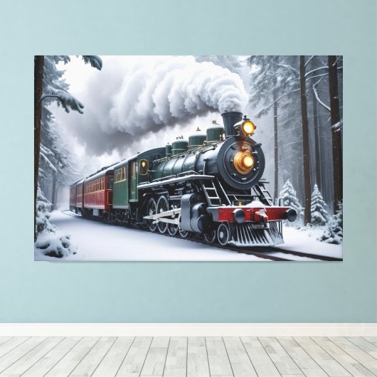 Sneeuwtrein in het winterlandschap canvas afdruk (Insitu (Houten vloer))