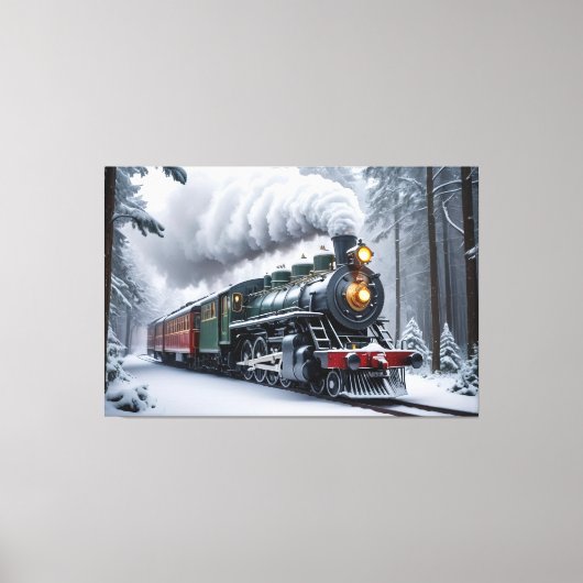 Sneeuwtrein in het winterlandschap canvas afdruk (Voorkant)