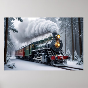 Sneeuwtrein in het winterlandschap poster