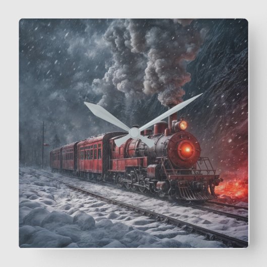  sneeuwtrein vierkante klok (Voorkant)