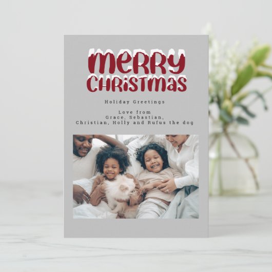 Sneeuwtypografie Kerstfoto Speciaal gepersonalisee Kaart (Staand voorkant)