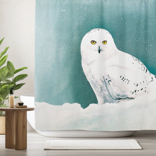 Sneeuwuil Arctische Winterlucht Sneeuw Teal Douchegordijn