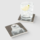 Sneeuwuil coastercnm stenen onderzetter (Zijkant)