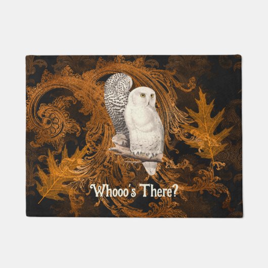 Sneeuwuil die daar is Sinaasappel Damask Halloween Deurmat (Voorkant)