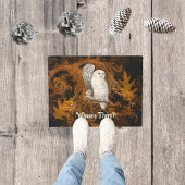 Sneeuwuil die daar is Sinaasappel Damask Halloween Deurmat