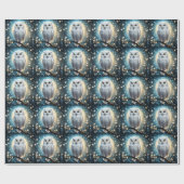 Sneeuwuil en maan met fonkeling, cadeaupapier (Vlak)