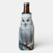 Sneeuwuil en maan met fonkeling, flesjeskoeler (Fles Voorkant)