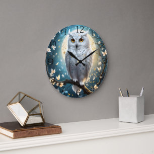 Sneeuwuil en maan met fonkeling, grote klok