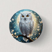Sneeuwuil en maan met fonkeling, ronde button 3,2 cm (Voorkant)