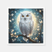 Sneeuwuil en maan met fonkeling, servet (Voorkant)
