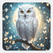 Sneeuwuil en maan met fonkeling, vierkante sticker (Voorkant)