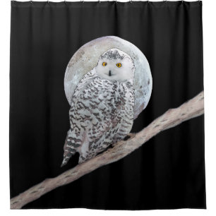 Sneeuwuil en Maan Schilderij - Originele Vogel Kun Douchegordijn