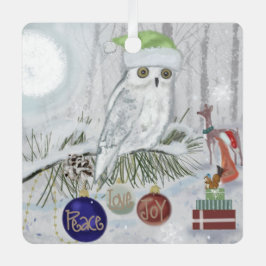 Sneeuwuil en vrienden op kerstavond metalen ornament