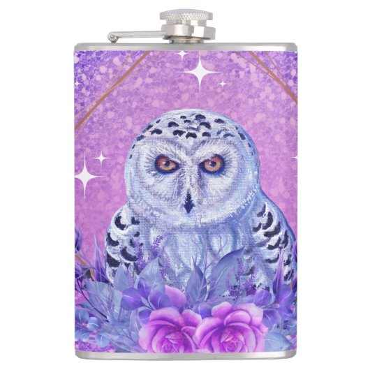 Sneeuwuil godin kunst van Renee Lavoie Heupfles (Voorkant)