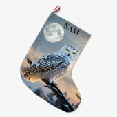 Sneeuwuil in de winter maanlicht met sneeuw vallen grote kerstsok (Voorkant (Hangend))