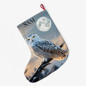 Sneeuwuil in de winter maanlicht met sneeuw vallen grote kerstsok (Achterkant (Hangend))