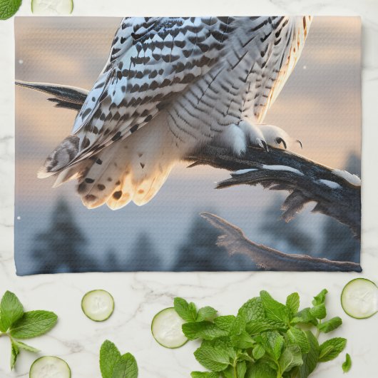 Sneeuwuil in de winter maanlicht met sneeuw vallen theedoek (Gevouwen)