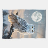 Sneeuwuil in de winter maanlicht met sneeuw vallen theedoek (Horizontaal)