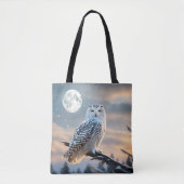 Sneeuwuil in de winter maanlicht met sneeuw vallen tote bag (Voorkant)