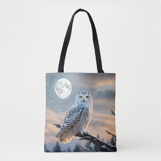 Sneeuwuil in de winter maanlicht met sneeuw vallen tote bag (Voorkant)
