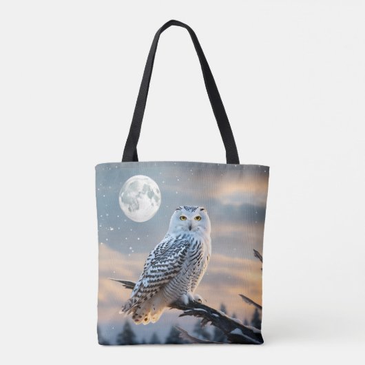 Sneeuwuil in de winter maanlicht met sneeuw vallen tote bag (Achterkant)