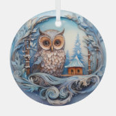 Sneeuwuil in een Winter Wonderland, Kerstmis Glas Ornament (Voorkant)