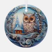 Sneeuwuil in een Winter Wonderland, Kerstmis Glas Ornament (Achterkant)