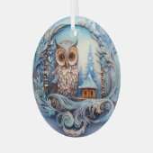 Sneeuwuil in een Winter Wonderland, Kerstmis Glas Ornament (Voorkant links)