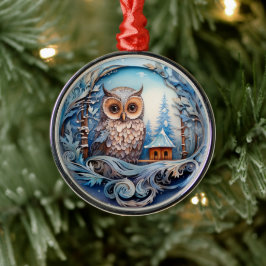 Sneeuwuil in een Winter Wonderland, Kerstmis Metalen Ornament