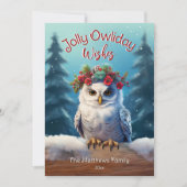 Sneeuwuil in het bos Rustieke Jolly Vakantie Wense Feestdagenkaart (Voorkant)