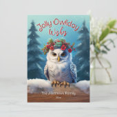 Sneeuwuil in het bos Rustieke Jolly Vakantie Wense Feestdagenkaart (Staand voorkant)