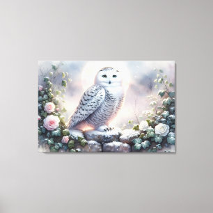 Sneeuwuil in Moonlit Winter Garden Canvas Afdruk