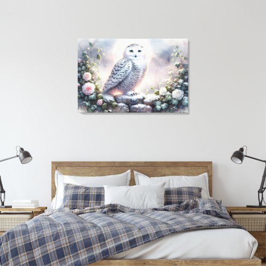 Sneeuwuil in Moonlit Winter Garden Canvas Afdruk (Insitu (Slaapkamer))