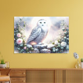 Sneeuwuil in Moonlit Winter Garden Canvas Afdruk (Insitu (Woonkamer))