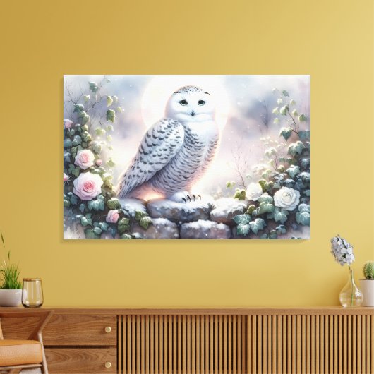 Sneeuwuil in Moonlit Winter Garden Canvas Afdruk (Insitu (Woonkamer))