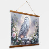 Sneeuwuil in Moonlit Winter Garden Hangend Wandkleed (Gebogen)