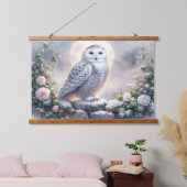 Sneeuwuil in Moonlit Winter Garden Hangend Wandkleed (Slaapkamer)