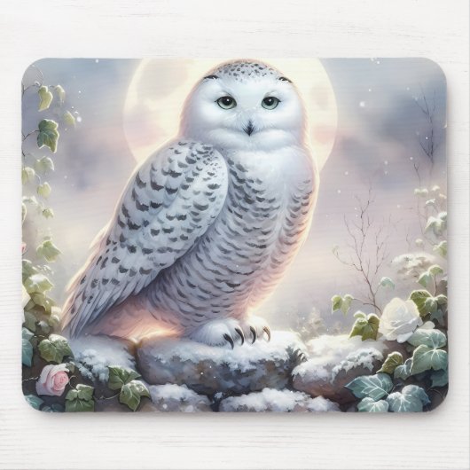 Sneeuwuil in Moonlit Winter Garden Muismat (Voorkant)