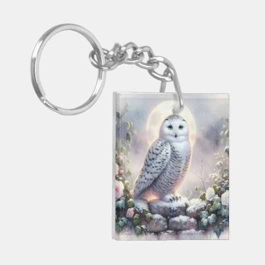 Sneeuwuil in Moonlit Winter Garden Sleutelhanger (Voorkant Links)