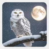 Sneeuwuil in sneeuwvlokken vierkante sticker (Voorkant)