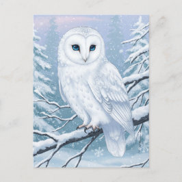 Sneeuwuil in Winterwoud Aquarel Ansichtkaart Briefkaart